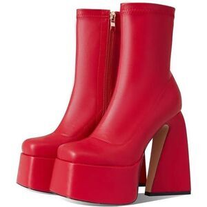 Uacllcau RED Platform Women MidCalf Boots Square Toe Chunky High Heel Ankle US7